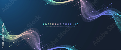 Abstract tech network connection dots. Digital technology and big data analysis background. Blue background with plexus lines. Geometric background with abstract mesh