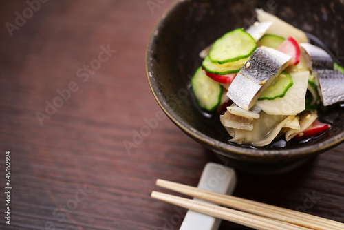 A vinegared dish of Scaled sardine (Japanese name is Sappa or Mamakari). Japanese food photo