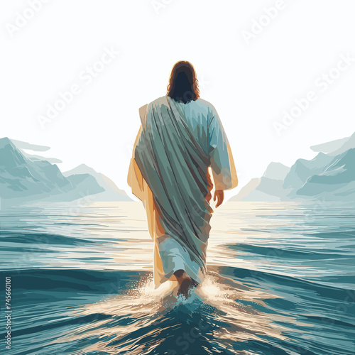 Jesus walking on the water, vector style
