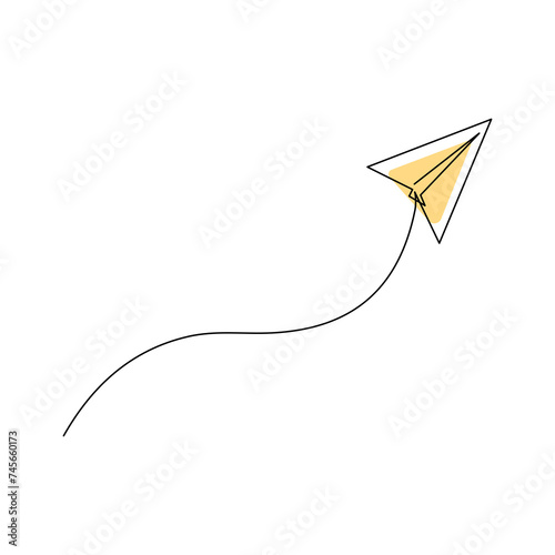 Paper plane continuous one line drawing on transparent background.