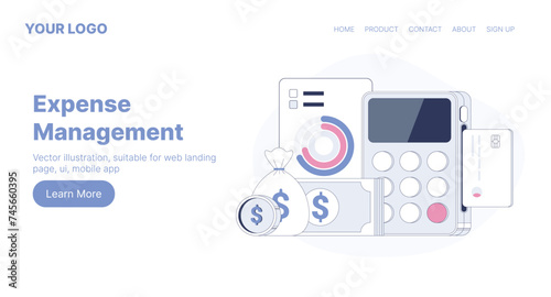 Expense Management. Web Landing Page Design. Flat Cartoon Vector Illustration. Vector illustration, suitable for web landing page, ui, mobile app