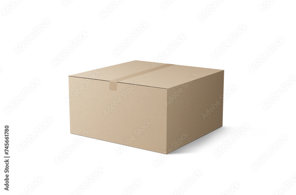 Delivery cardboard box mockup, PNG transparency with shadow Delivery cardboard box mockup, PNG transparency with shadow
