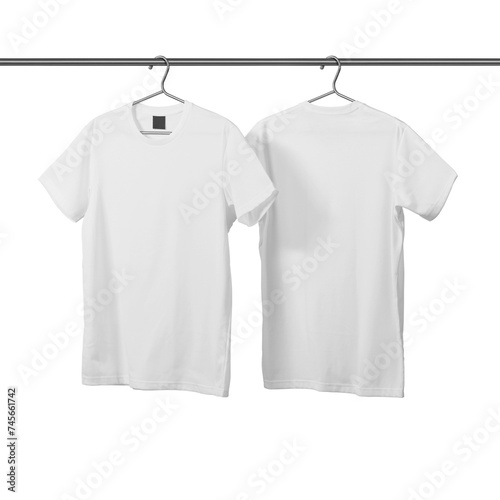 Front side & back side T-Shirt mockup template with clothes hanger, PNG transparency with shadow