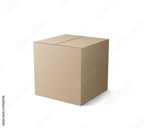 Delivery cardboard box mockup, PNG transparency with shadow