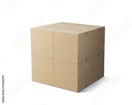 Stack of packages cardboard box mockup, PNG transparency with shadow © DN6
