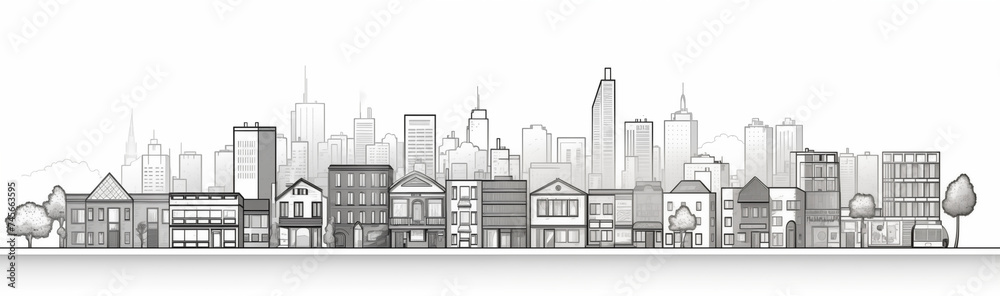 Cityscape skyline sketch illustration vector. Large town panorama. 