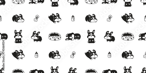 dog seamless pattern french bulldog vector running sleeping puppy pet cartoon doodle bed milk bottle gift wrapping paper tile background repeat wallpaper scarf isolated design