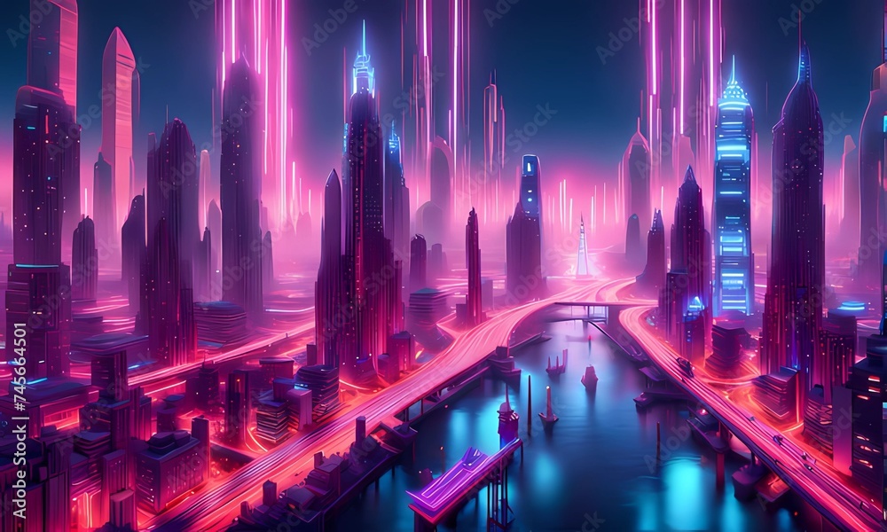Step into the future with these images of a neon-lit city, showcasing the latest in technological advancements and urban sophistication