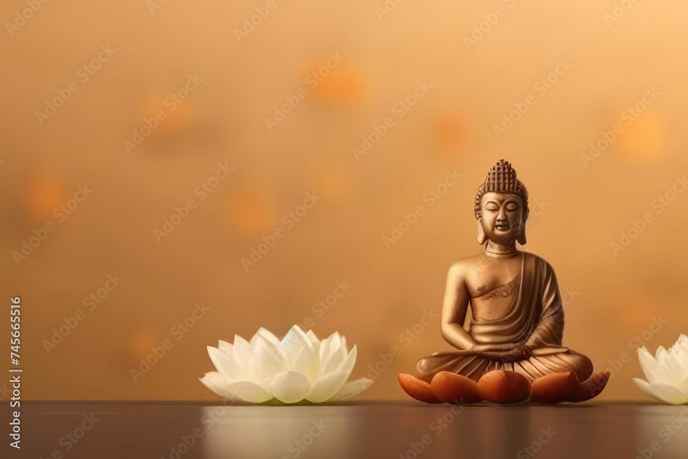 buddha statue next to a lotus flower Generative AI.religion and relaxation concept.