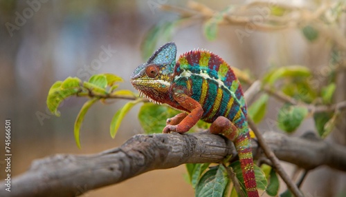 A colorful cameleon sitting on the branch, beautiful animal