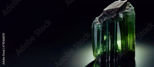 Elbaite is a rare precious natural stone on a black background. AI generated. Header banner mockup with space.
