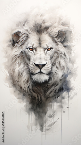 Portrait of a lion on a white background. Digital painting