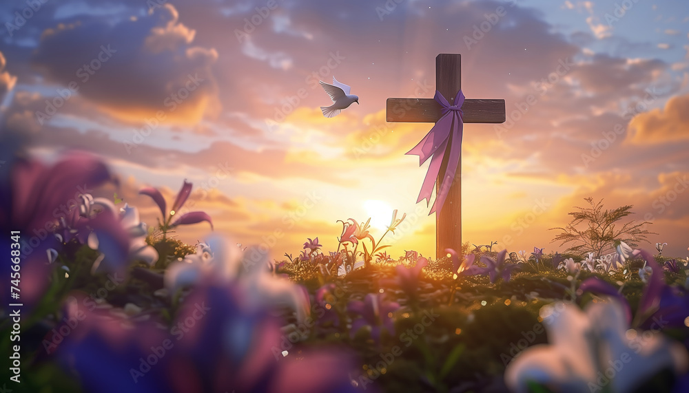 holy week, cross at sunset holy week, cross at sunset