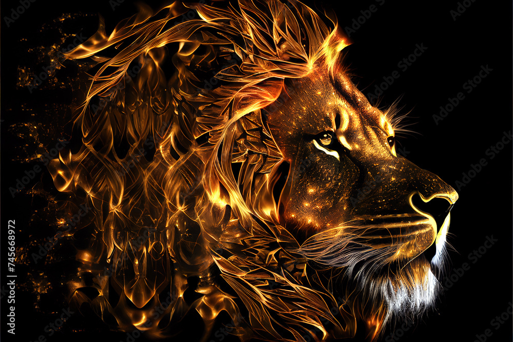 Fire lion backdrop. AI generated