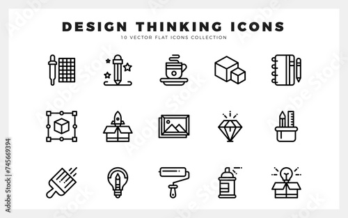 15 Design Thinking Lineal icon pack. vector illustration.