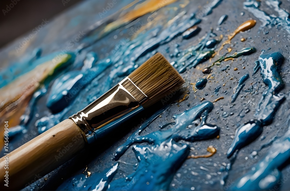 The Dance of Creation: Brushes, Palette, and the Birth of a Blue Masterpiece, generative AI The Dance of Creation: Brushes, Palette, and the Birth of a Blue Masterpiece, generative AI