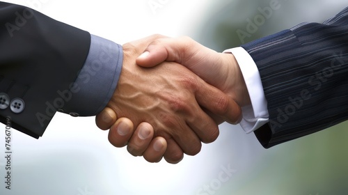 Two hands of businessmen shaking hands, symbolizing successful negotiations for a business merger and acquisition, showcasing teamwork