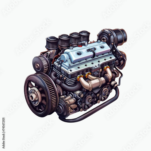 Car engine illustration on white background