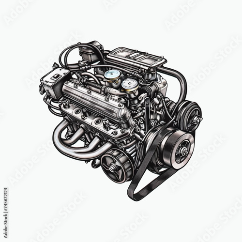 Car engine illustration on white background