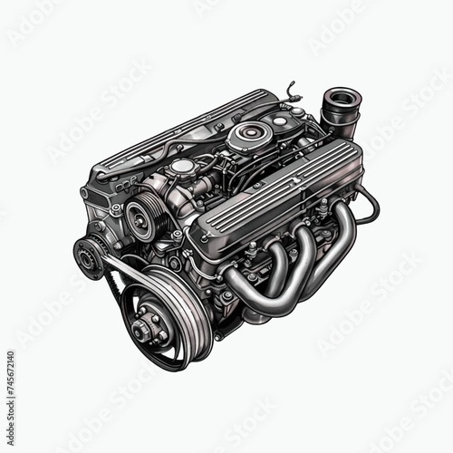 Car engine illustration on white background