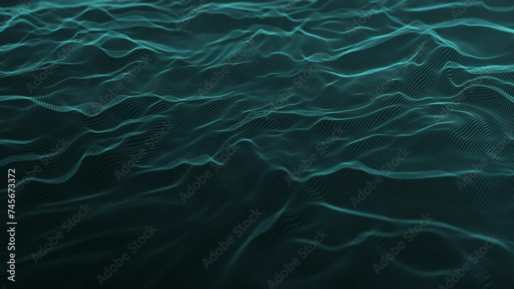 Abstract background with dynamic wave. Sound wave visualization. Futuristic digital wave of glowing points. 4k animation. 3d rendering. Abstract background with dynamic wave. Sound wave visualization. Futuristic digital wave of glowing points. 4k animation. 3d rendering.