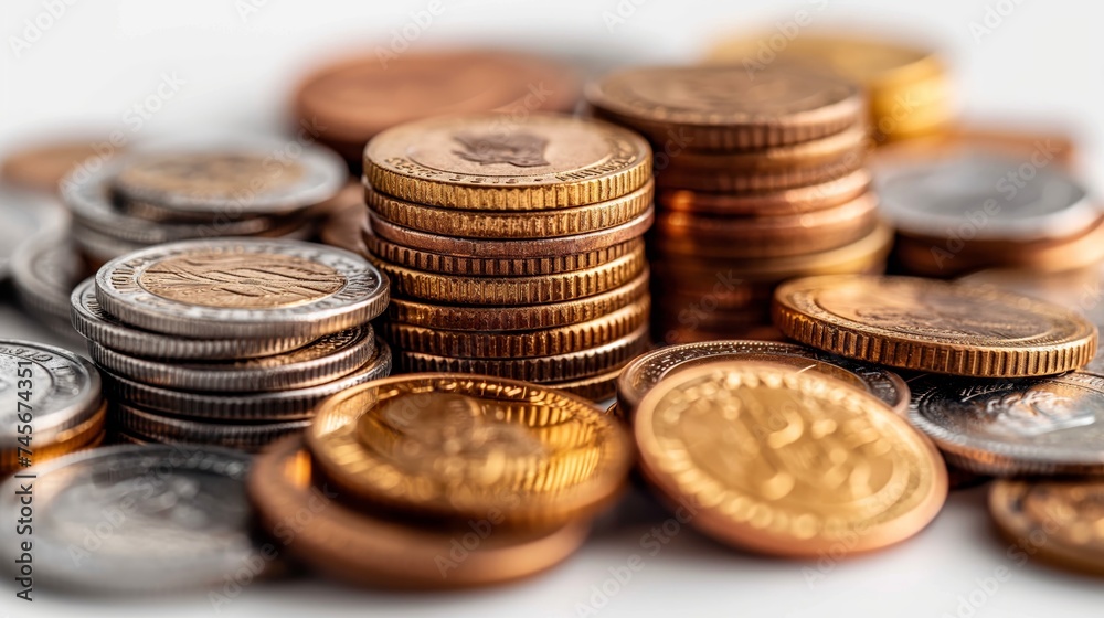 stack of coins on a white background. Generative AI stack of coins on a white background. Generative AI