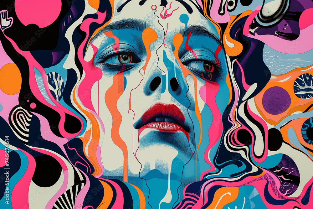 Modern psychedelic abstract trippy colorful surreal clip art collage art, Portrait collage art Modern psychedelic abstract trippy colorful surreal clip art collage art, Portrait collage art