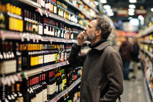 Man Pondering Over Wine Selection © thanakrit