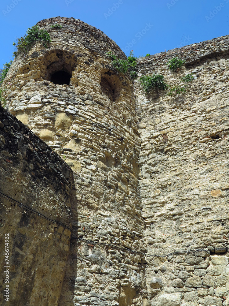 Old medieval defensive walls and towers of the fortress castle