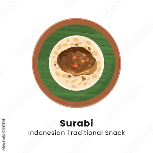 Surabi is indonesian pancake street food made from rice flour with coconut milk serving with oncom topping vector illustration