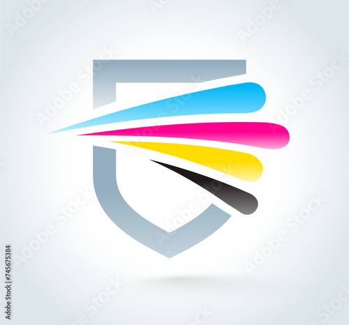 Logo Shield and Drops CMYK color Printing theme. Template design vector. White background.