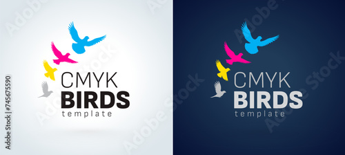 Logo The Birds Flight. CMYK Print theme. Template design vector.