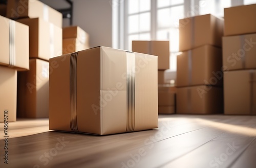 Gift box in kraft paper on background of other boxes