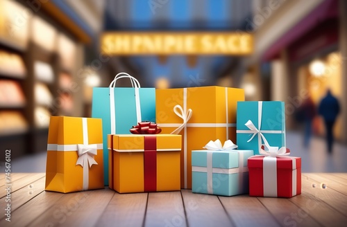 Gift box in kraft paper on background of other boxes