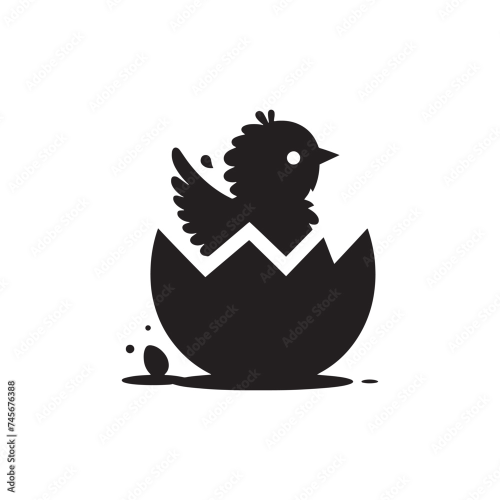 Silhouettes of New Beginnings: Black Vector Chicks Hatching from Eggs - Symbolizing Hope, Rebirth, and the Beauty of Life. Silhouettes of New Beginnings: Black Vector Chicks Hatching from Eggs - Symbolizing Hope, Rebirth, and the Beauty of Life.