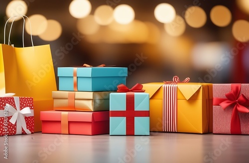 Gift box in kraft paper on background of other boxes