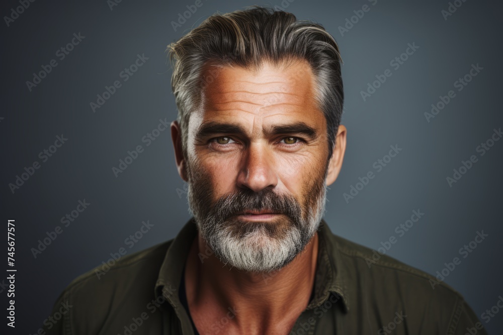Portrait of a handsome middle-aged man with a beard. Men's beauty, fashion.