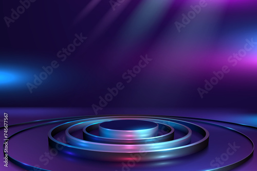 Neon color stage with rings and light effect