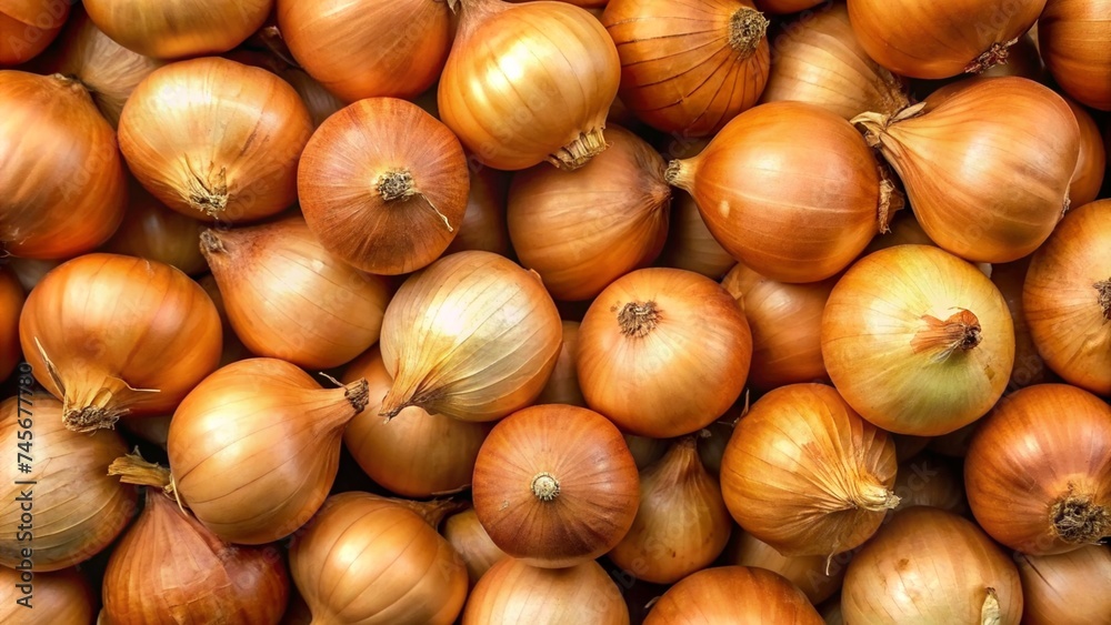 Top view of fresh brown onions