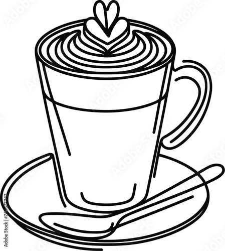 coffee in continuous line drawing minimalist style, food illustration. coffee shop,  cappuccino, latte,  