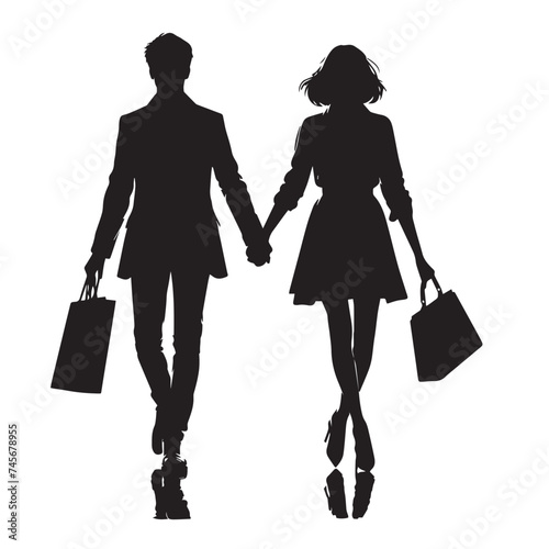 "Walking as One: Black and White Couple Silhouette in Unity"