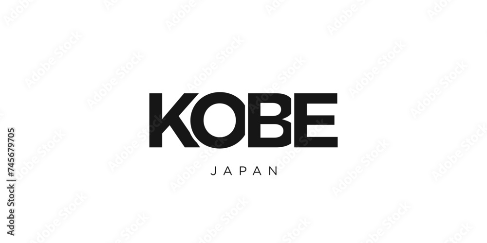 Kobe in the Japan emblem. The design features a geometric style, vector illustration with bold typography in a modern font. The graphic slogan lettering.