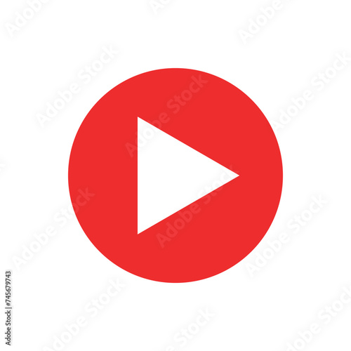 red play video or play media flat icon for apps and websites.