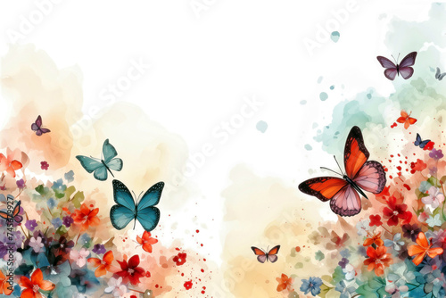 floral background with butterfly and bokeh effect, copy space