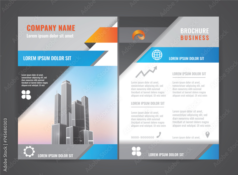 Modern brochure flyer Professional A4 Booklet and Banner Design with Cityscape Illustration, posters, booklets, wallpaper, banners, corporate presentation.