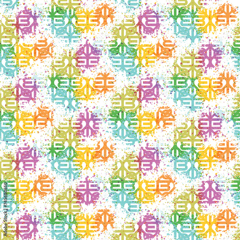 A bright and cheerful background with geometric shapes and a splattered paint effect in a rainbow of colors. A bright and cheerful background with geometric shapes and a splattered paint effect in a rainbow of colors.
