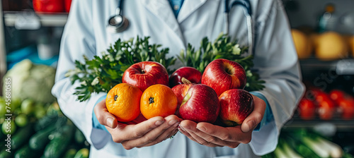 Doctor holding ripe apples, concept of heathy life 