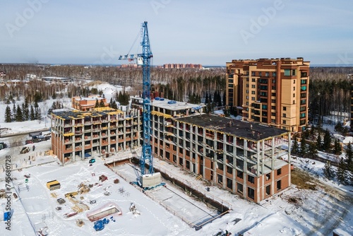 Canvas Print the construction site of an apartment building in the winter from a height