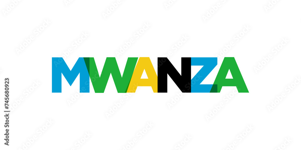 Mwanza in the Tanzania emblem. The design features a geometric style, vector illustration with bold typography in a modern font. The graphic slogan lettering.