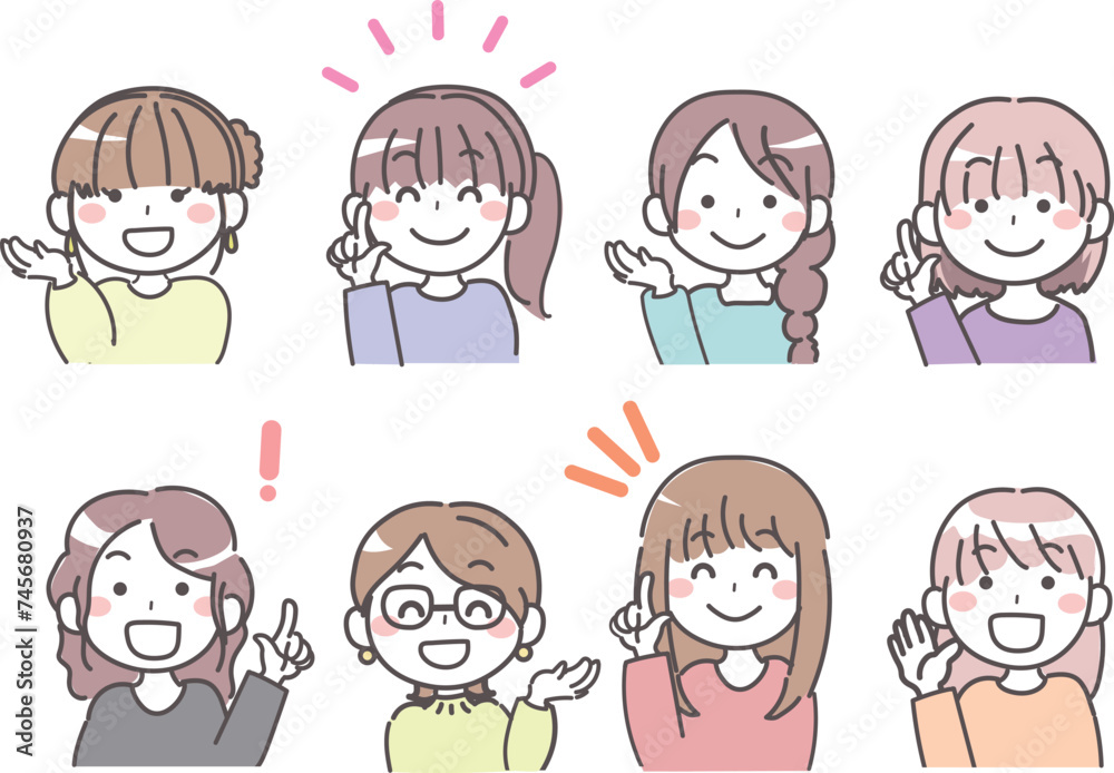 案内・紹介をする女性のイラスト セット1 案内・紹介をする女性のイラスト セット1